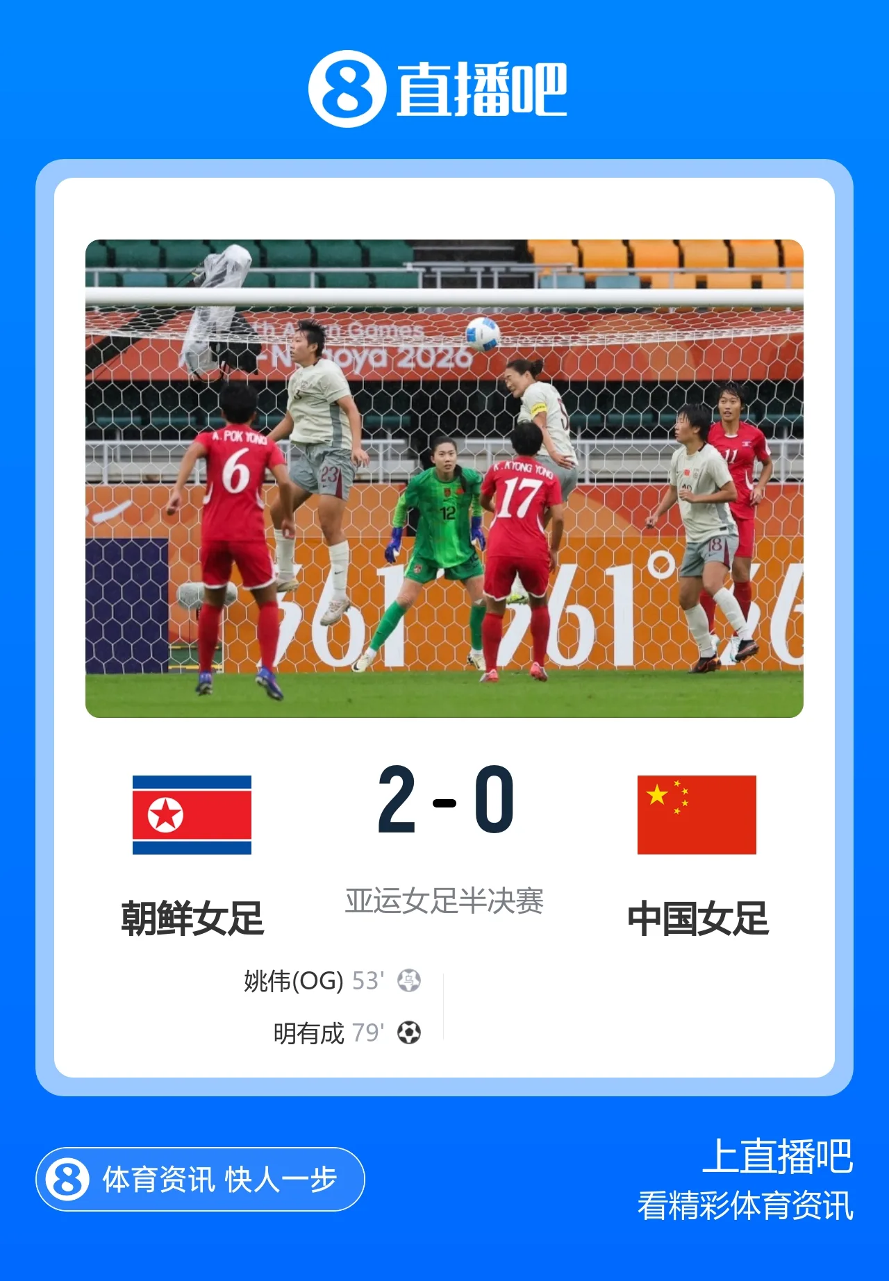 无缘亚运决赛!中国女足0-2负朝鲜 中国女足定位球两度丢球