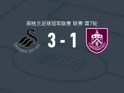 斯旺西3-1伯恩利，维波特尼克、穆萨-昆富洛-约破门