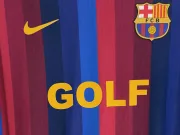 本场西班牙国家德比,巴萨球衣胸前广告位为“GOLF”标识